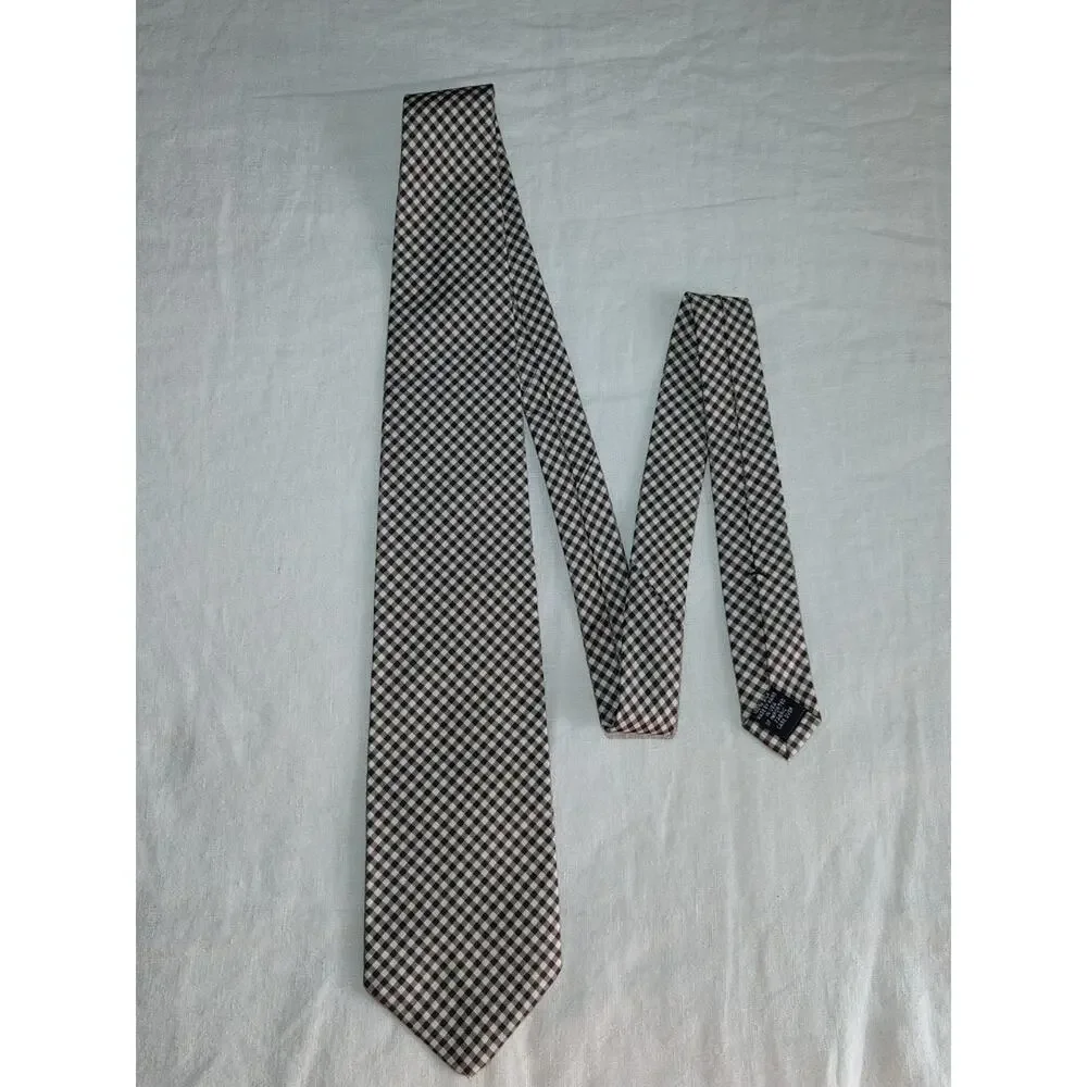 J Crew‎ Silk Handmade Gingham Brown White Neck Tie Preppy Occasion Formal